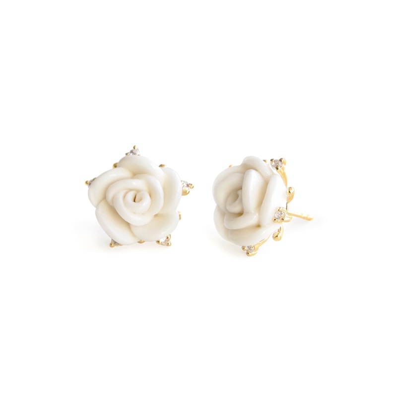 Thumbnail of White Cloud Porcelain Rose Stud Earrings image