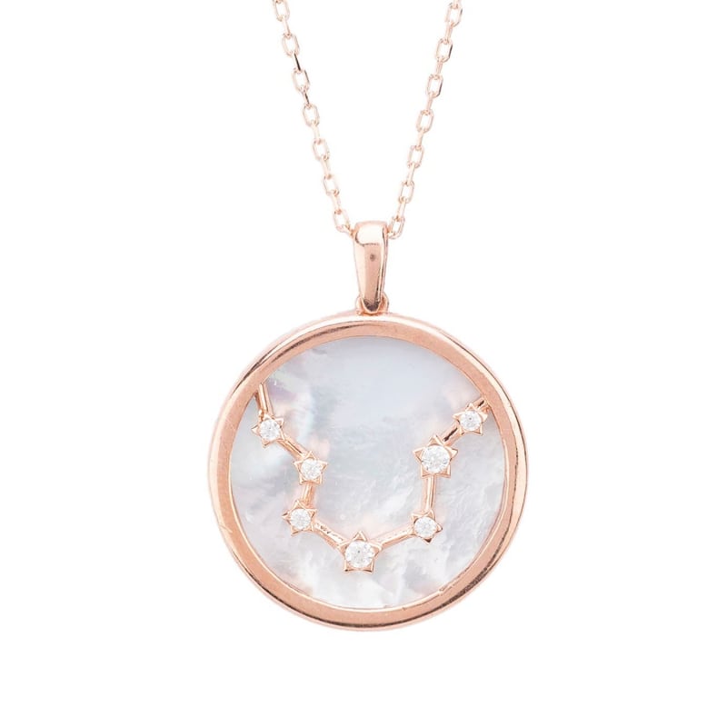 Thumbnail of Zodiac Mother Of Pearl Gemstone Star Constellation Pendant Necklace - Rose Gold, White image