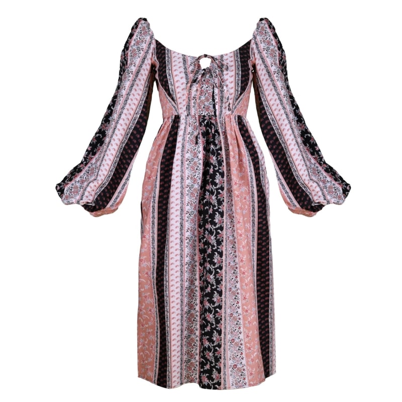 Thumbnail of Marcela Dress In Black, Peach & Milky White Floral Stripe Cotton image