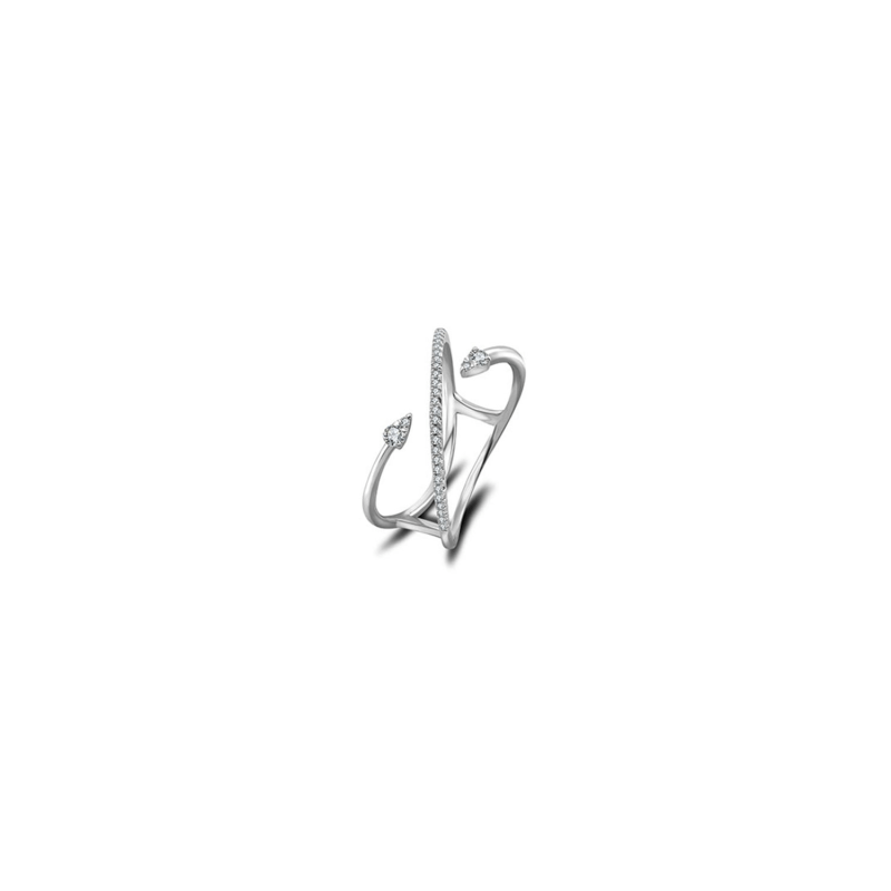 Thumbnail of 18K White Gold Double Arrow Spiral Diamond Ring image