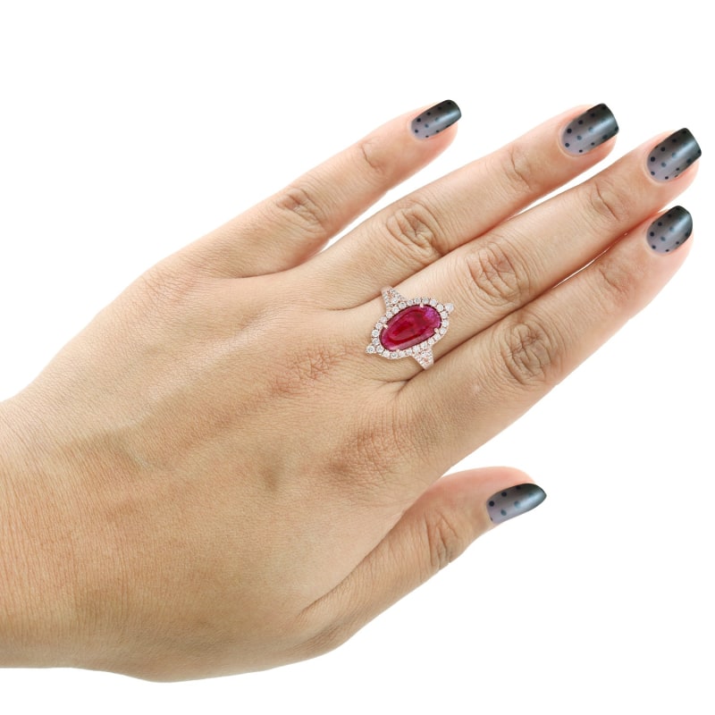 Thumbnail of Rose Gold Pave Diamond Natural Ruby Cocktail Ring Handmade image