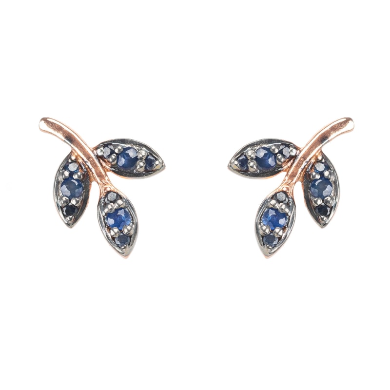 Thumbnail of Leaf Stud Earrings Blue Sapphire Rosegold image