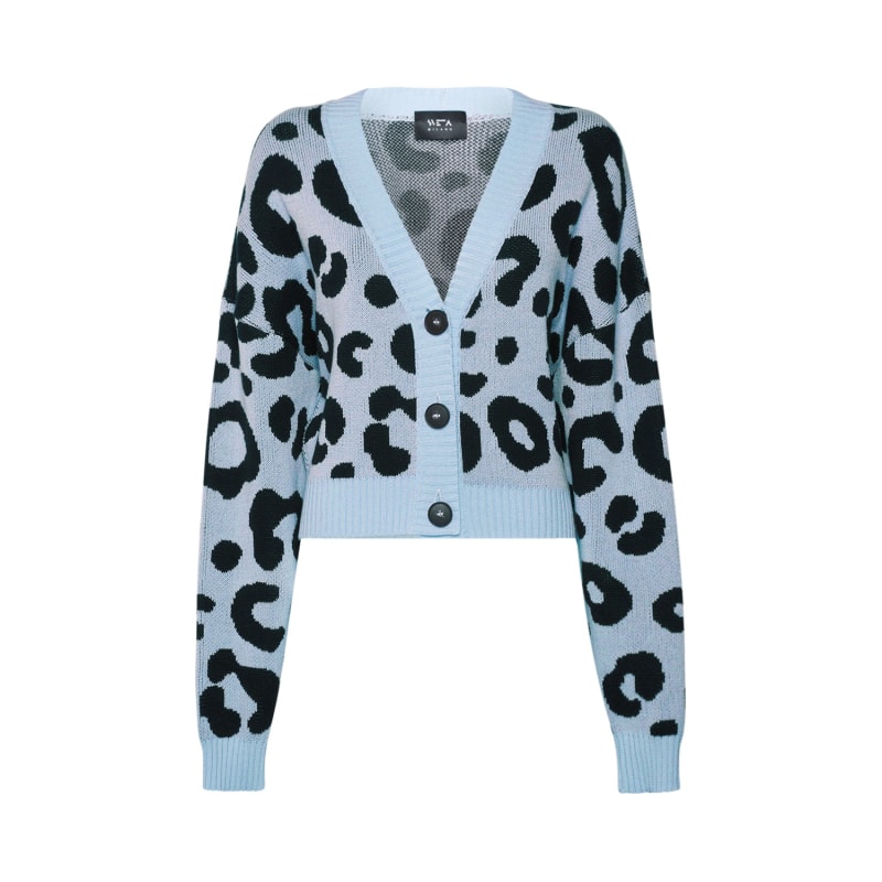 Thumbnail of Dakota Light Blue/Black Leopard-Jacquard Short Cardigan image