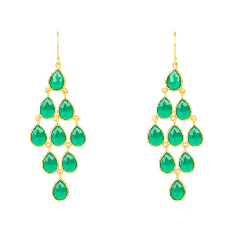 Thumbnail of Erviola Gemstone Cascade Earrings Gold Green Onyx image