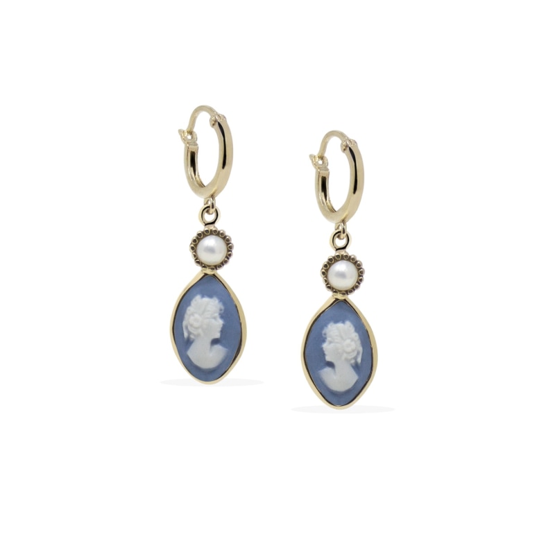 Thumbnail of Isabella Gold-Plated Sky Blue Cameo Hoop Earrings image