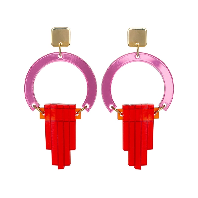 Art Deco Chandelier Drop Earrings Pink Toolally Wolf Badger