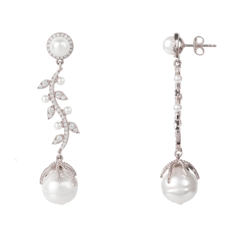 Thumbnail of Baroque Pearl Trailing Flowers Earrings Silver image