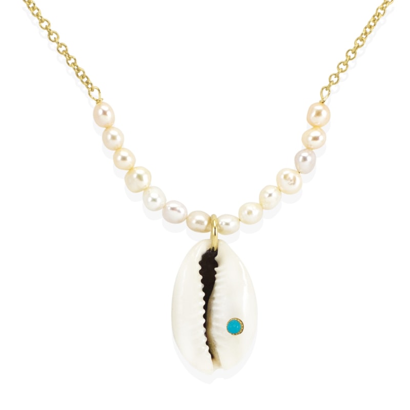 Thumbnail of Turquoise & Cowrie Shell Necklace image