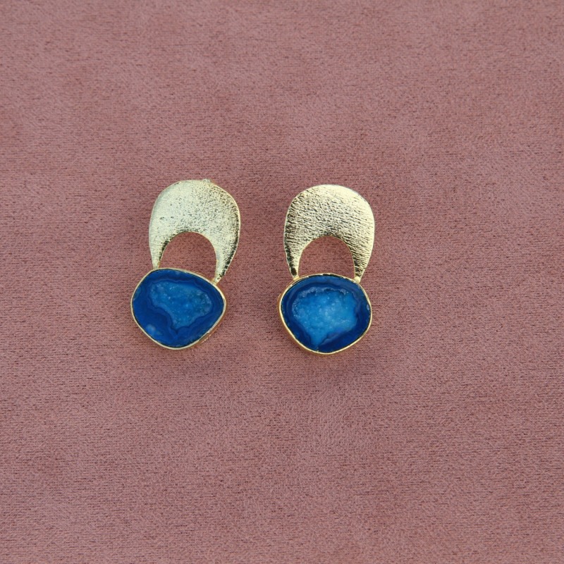 Thumbnail of Quietly Confident Blue Agate Crystal Gold Earrings image