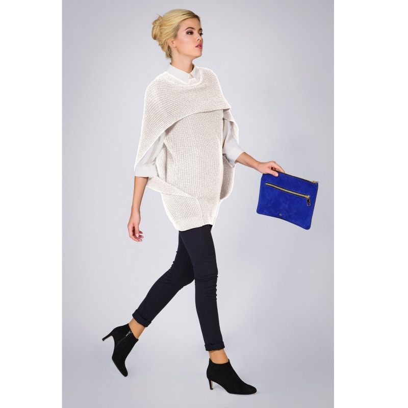 Thumbnail of Cara Cape Effect Merino Wool Ribbed Knit Sweater In Cream image