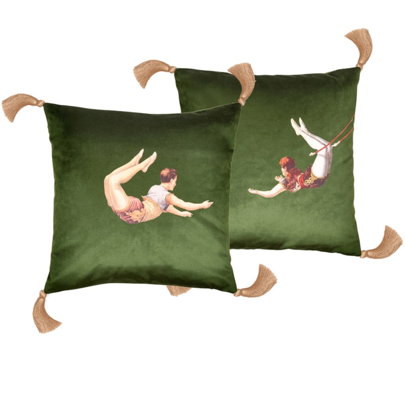 Thumbnail of Trapeze Girl & Boy Velvet Cushions Green image