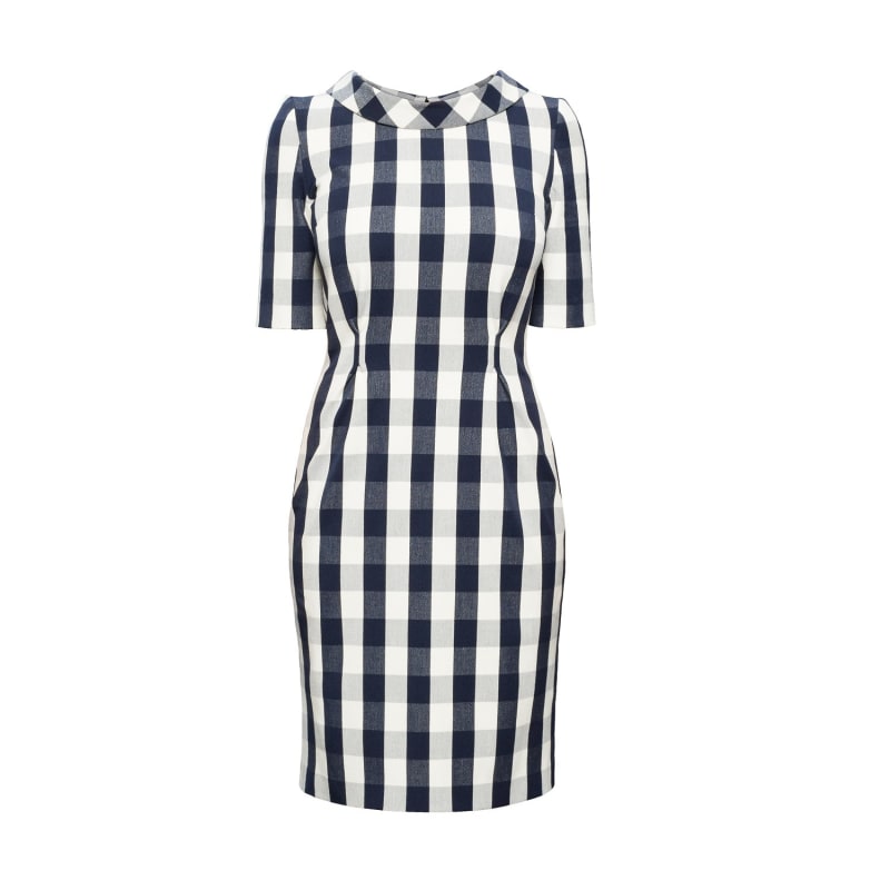 Thumbnail of Juliette Navy Stretch Cotton Gingham Dress with Raised Collar image