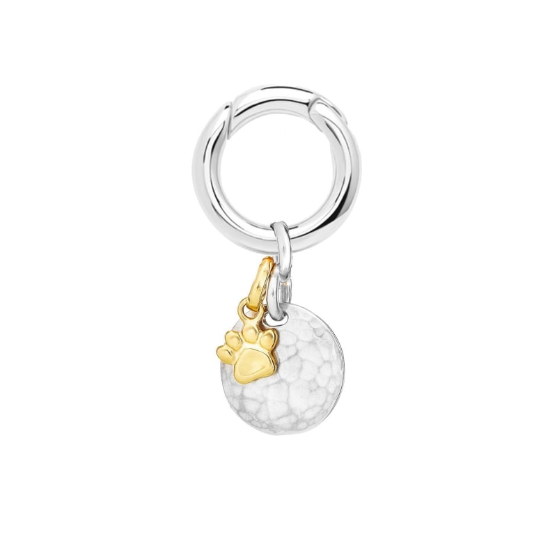 Thumbnail of Hammered Silver Disc Pet Tag & Vermeil Paw Charm image