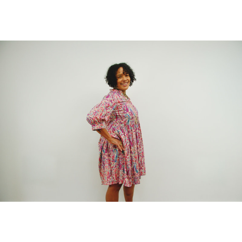 Thumbnail of Sara -Pink Paisley Skater Style Shirt Dress image