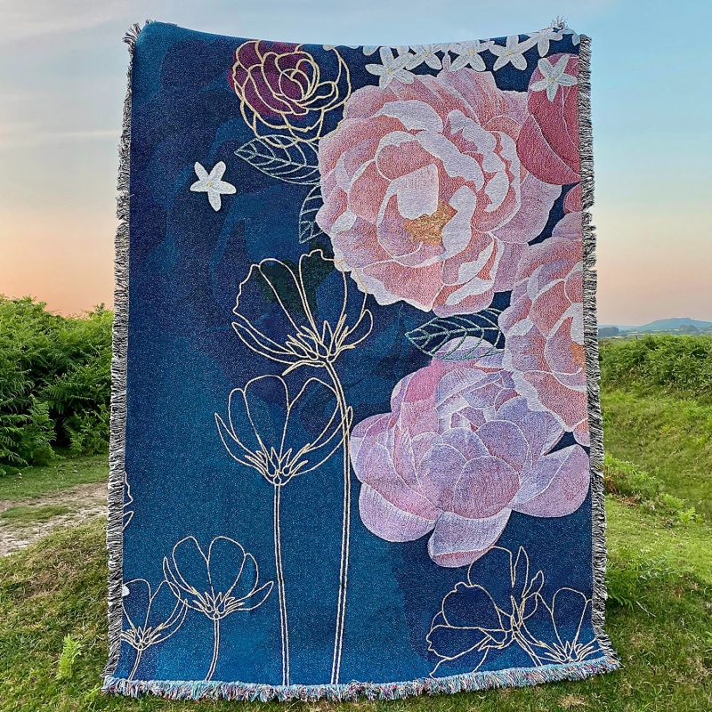 Thumbnail of Woven Throw - Peonies and Jasmine image