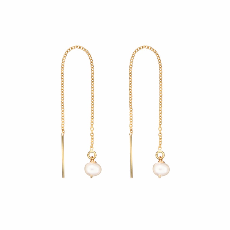 Thumbnail of Gold Pearl Drop Threader Earrings image