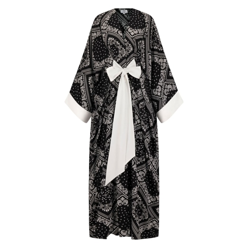 Thumbnail of Classic Abaya Cut With Belt In Printed Black Paisley Rayon image