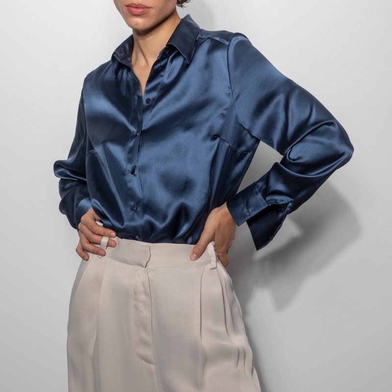 Thumbnail of The Silk Shirt In Midnight Blue image