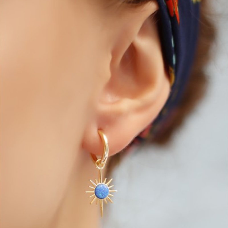 Thumbnail of Blue Opal Northernstar Drop Hoop Earring & Necklace Set In Sterling Silver - Gold image