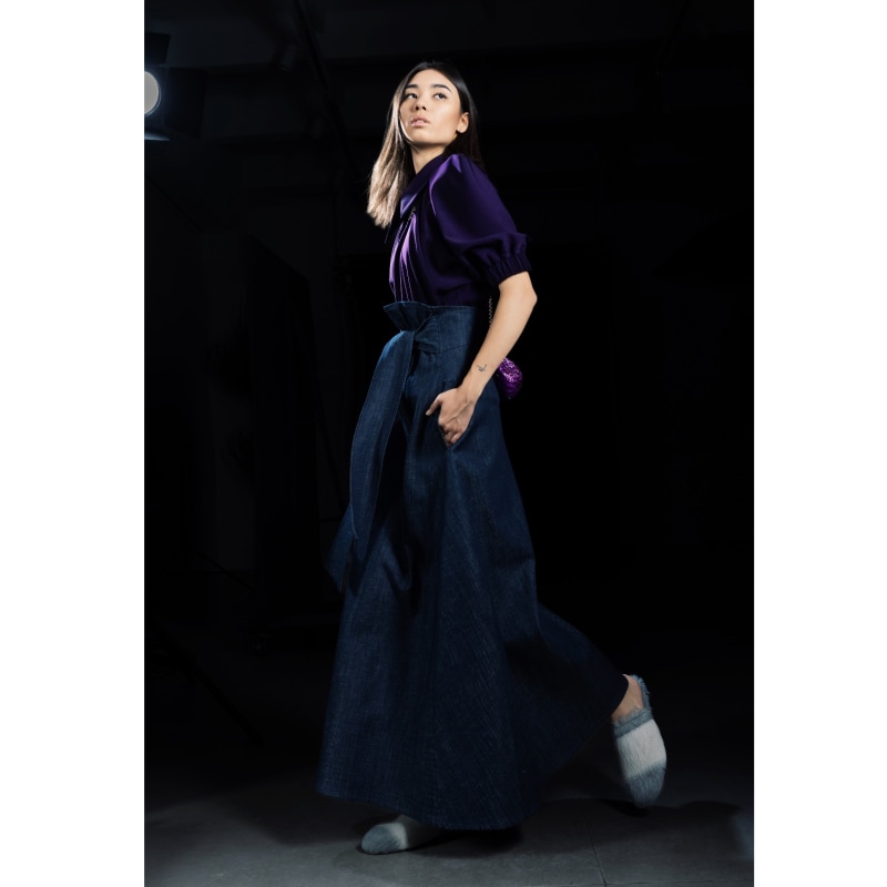 Thumbnail of Dark Blue Denim Long Skirt With Belt image