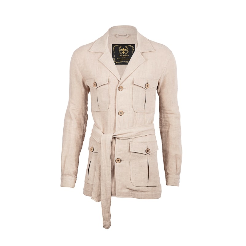 Hemp Safari Jacket Men Cargo Travelling Coat Beige by De IONESCU Est. 2019