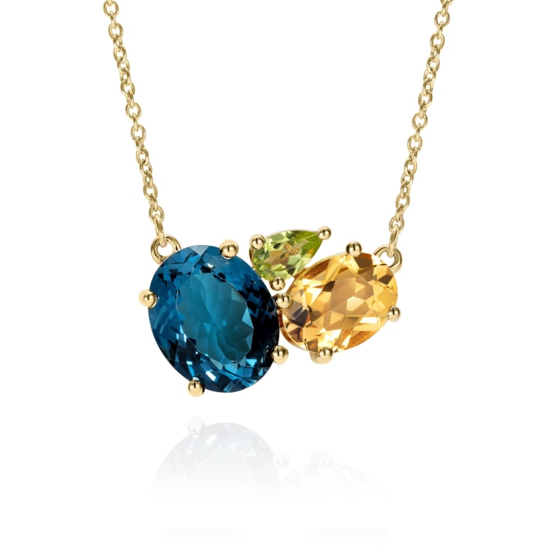 Thumbnail of Teal Topaz Cluster Gold Necklace image