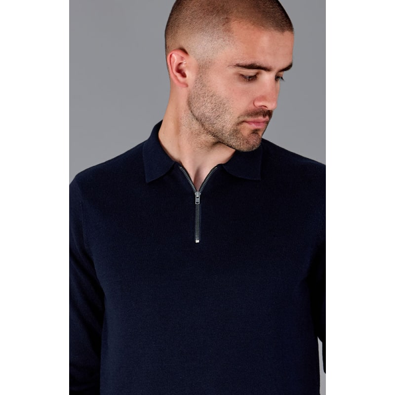 Thumbnail of Mens Lightweight Finley Cotton Zip Neck Polo Shirt - Navy image