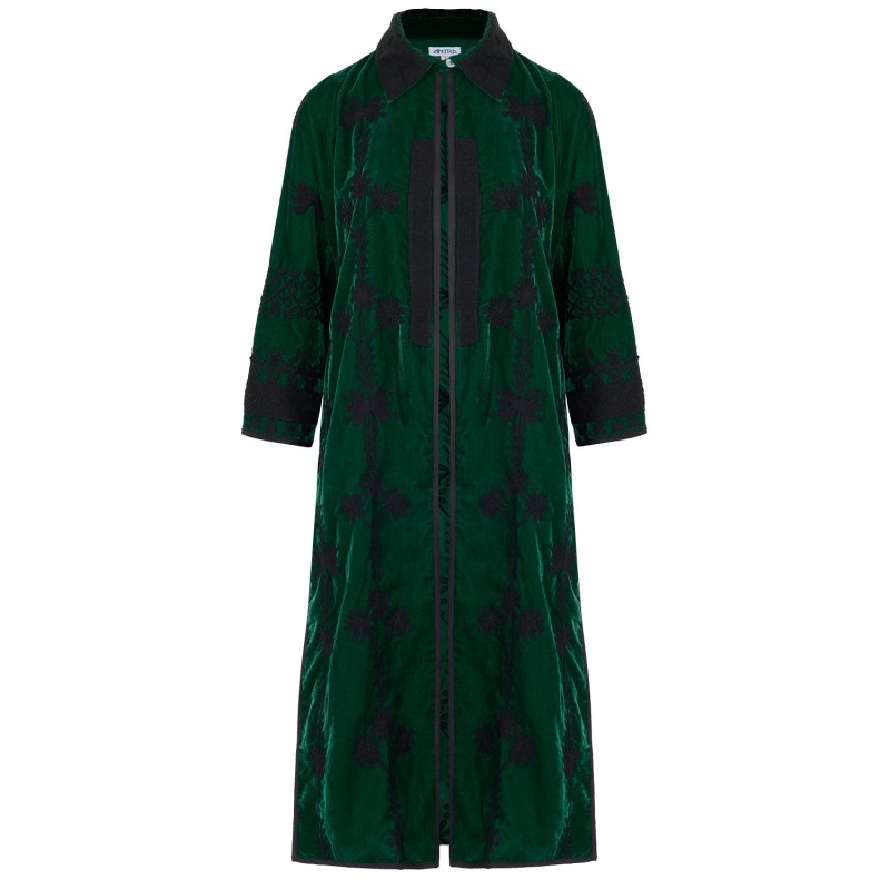 Thumbnail of Suki Emerald Green Silk Velvet Coat Dress image