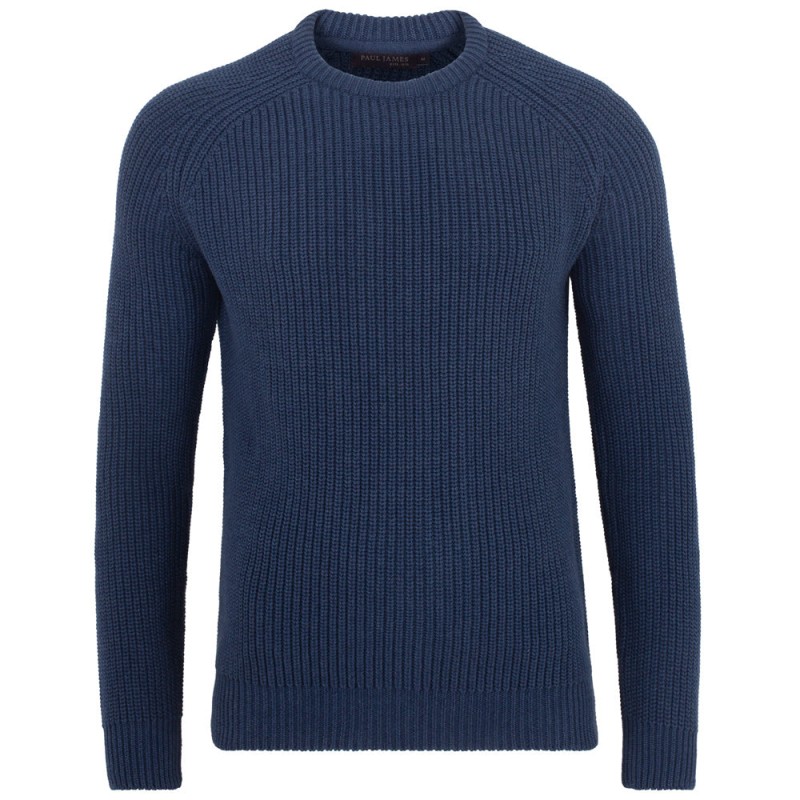 Mens Needle Rib polo neck jumper sweater in Moray blue - The Croft