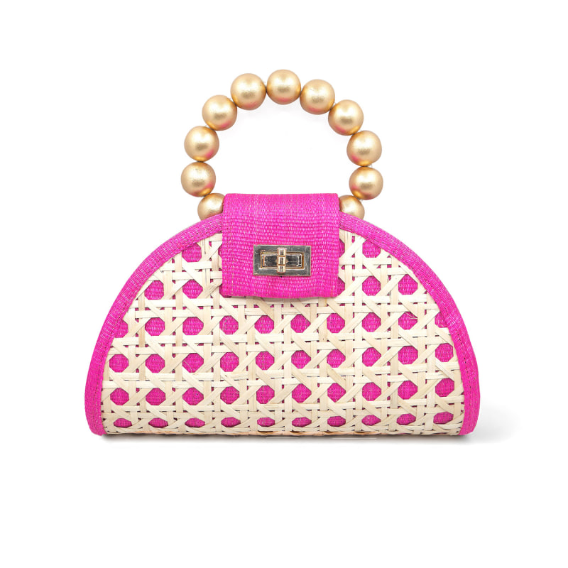 Thumbnail of The Bella Pink & Gold Rattan Woven Handbag image