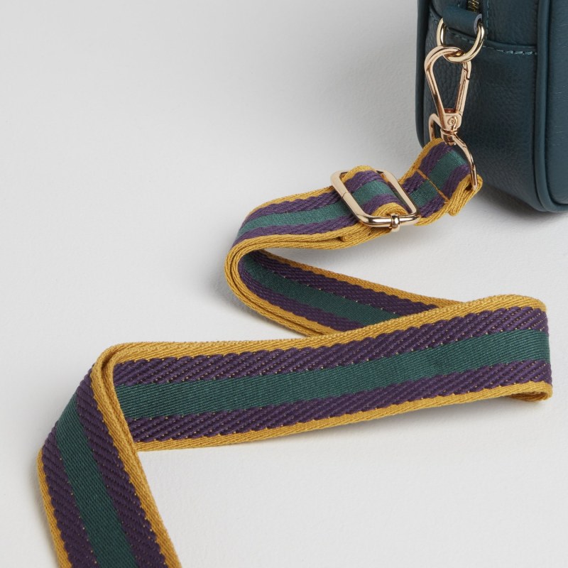 Thumbnail of Verona Crossbody Tassel Teal Bag with Purple Stripe Strap image