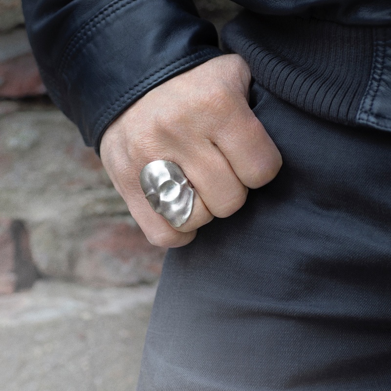 Phantom Skull Ring in Sterling Silver Snake Bones Wolf Badger