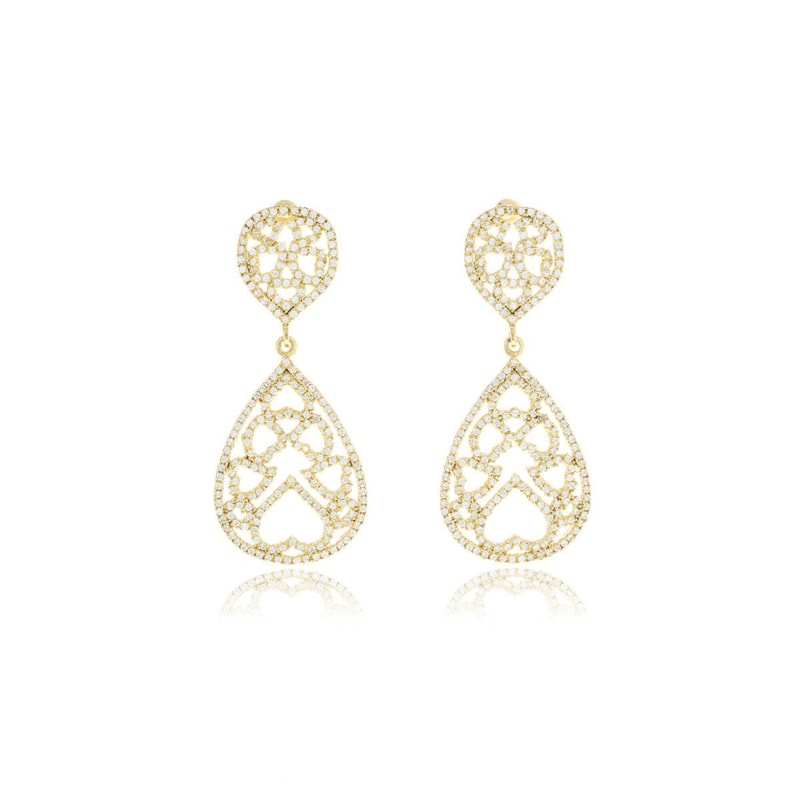 Thumbnail of Gold Drop Long Diamond Earrings image