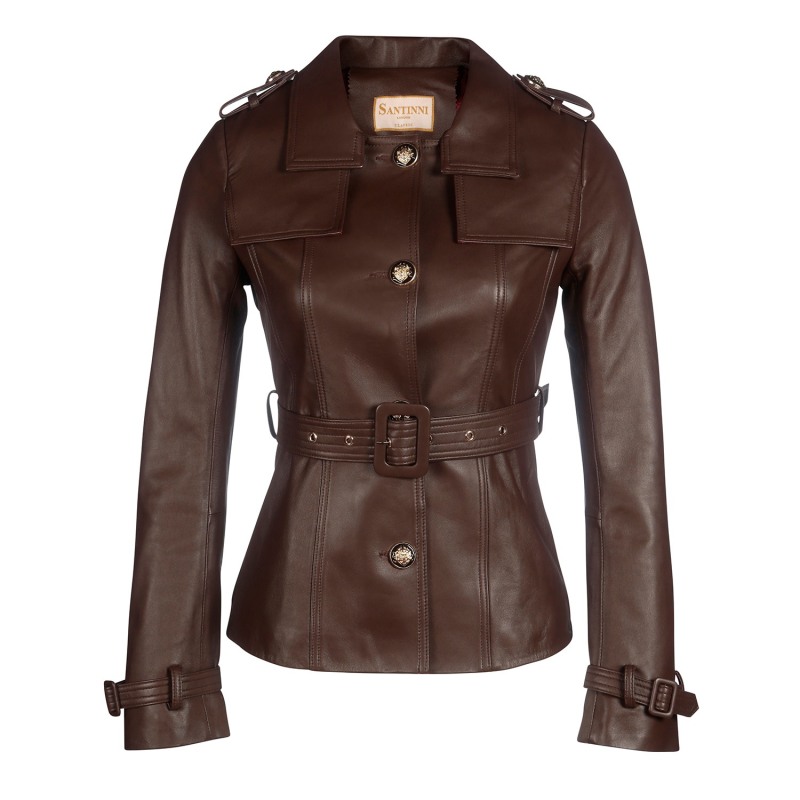 'Bardot' 100% Leather Jacket In Marrone | Santinni | Wolf & Badger