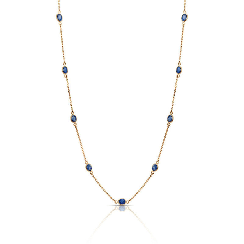 Thumbnail of Blue Sapphire Ovals Station Necklace In 18K Yellow Gold image