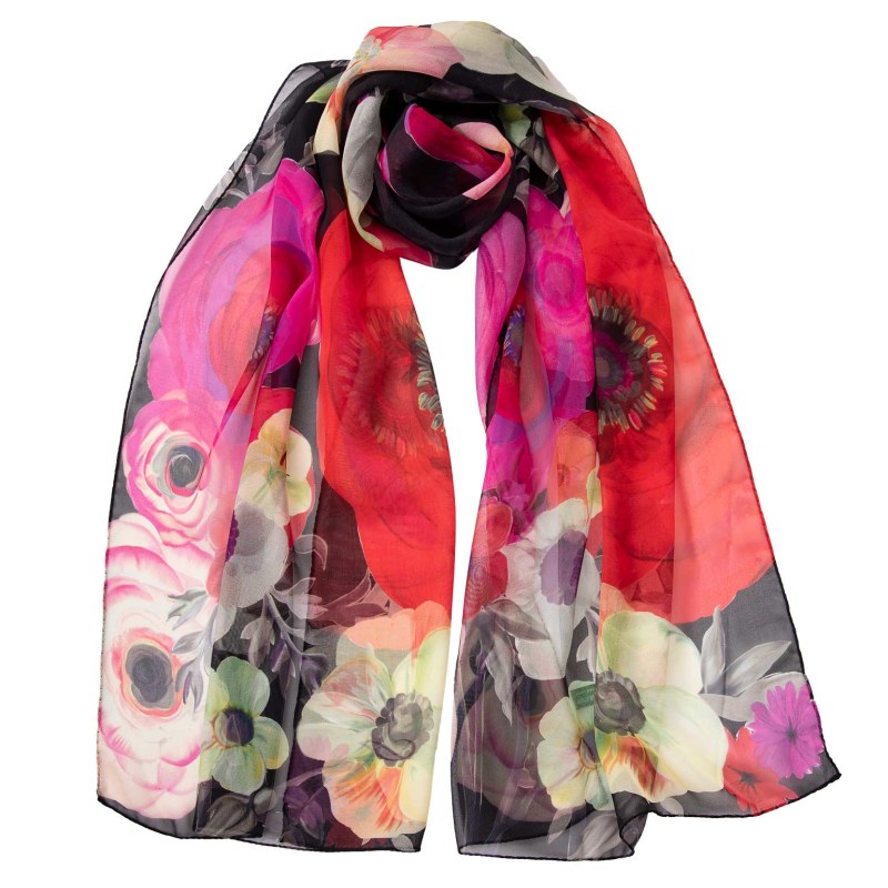 Elizabetta Italian Silk Georgette Scarf - Lavender Floral