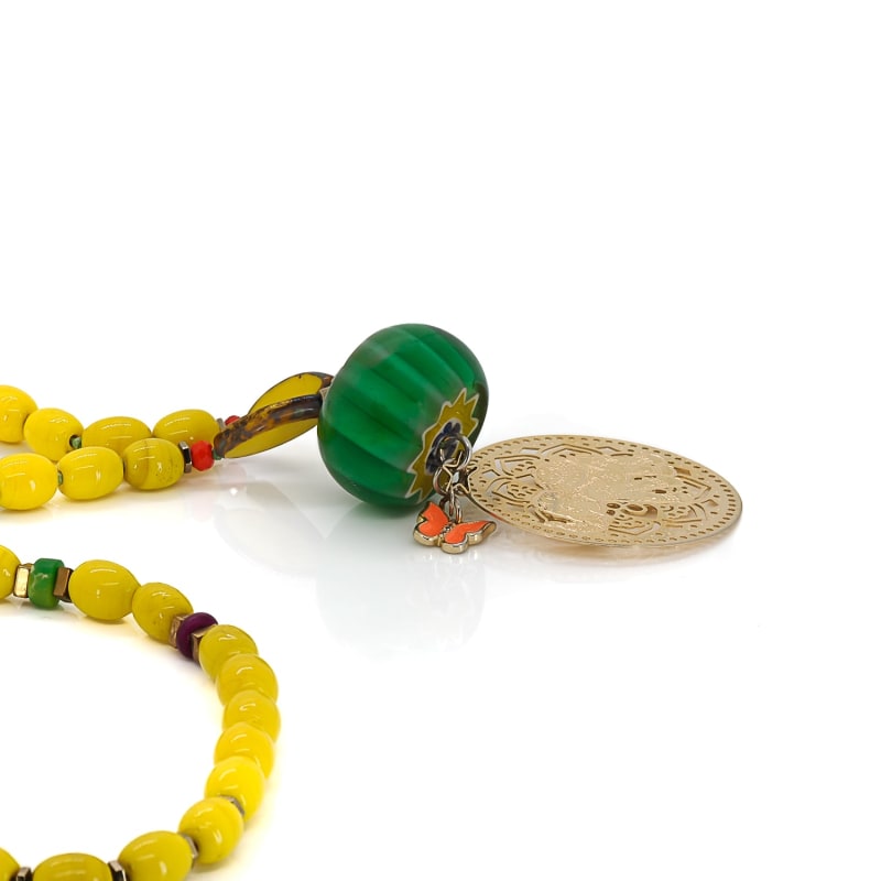 Thumbnail of Filigree Gold Elephant Pendant African Beaded Yellow Necklace - Yellow image