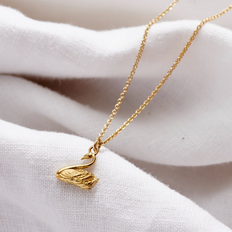 Yellow Gold Plated Soulmate Swan Charm Necklace Posh Totty
