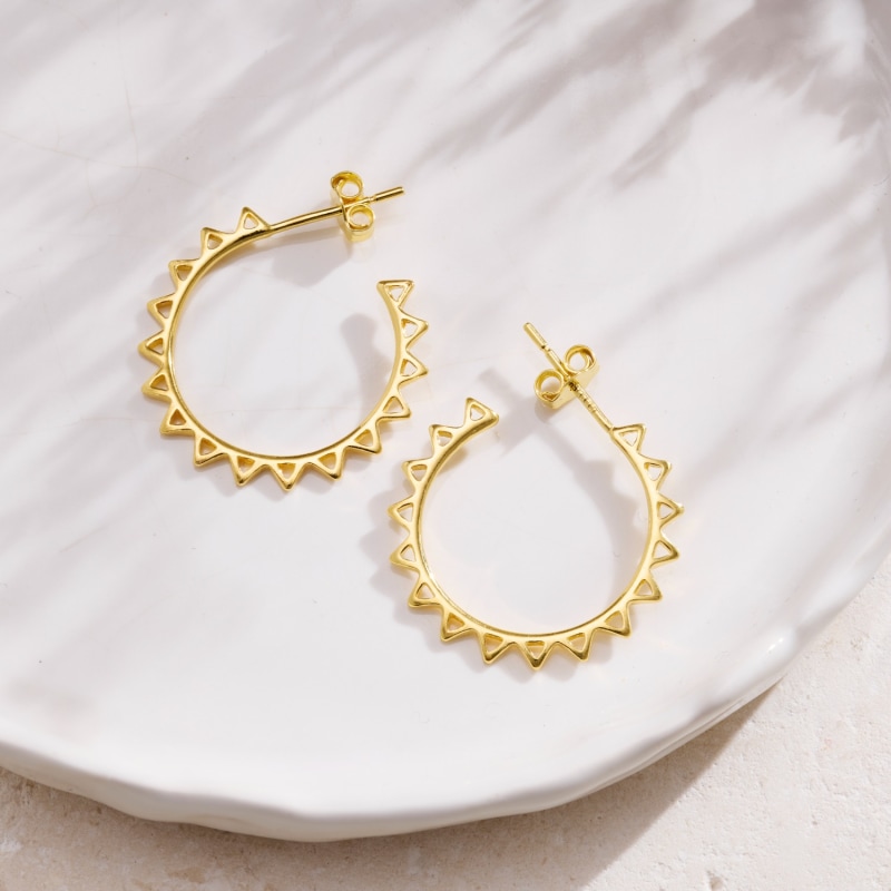 Thumbnail of Yellow Gold Plated Sun Ray Open Hoop Earrings image