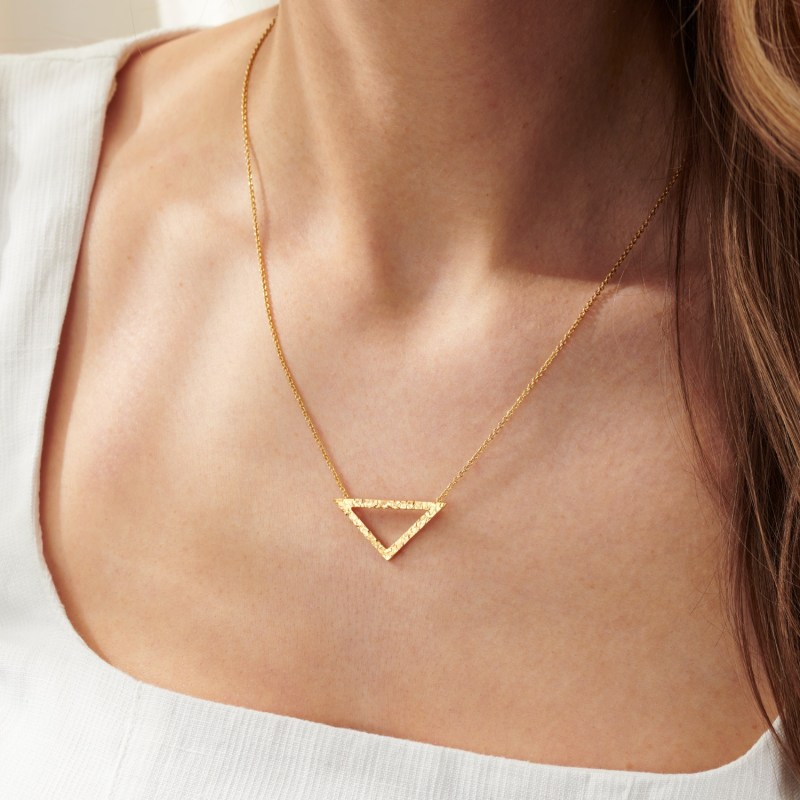 Yellow Gold Plated Textured Triangle Necklace | Posh Totty Designs ...