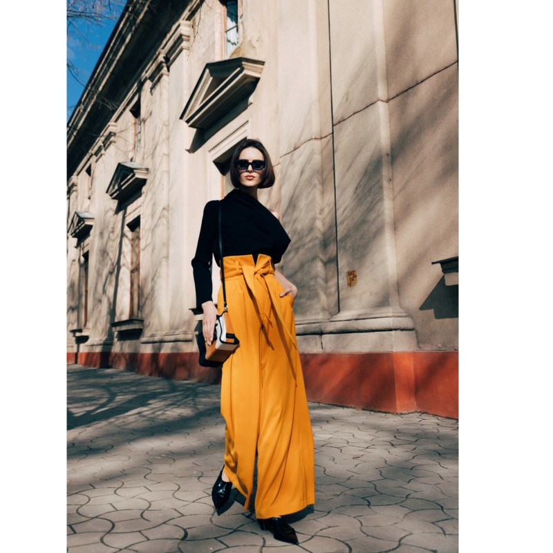 Thumbnail of Yellow High Waist Long Wide Leg Trousers image