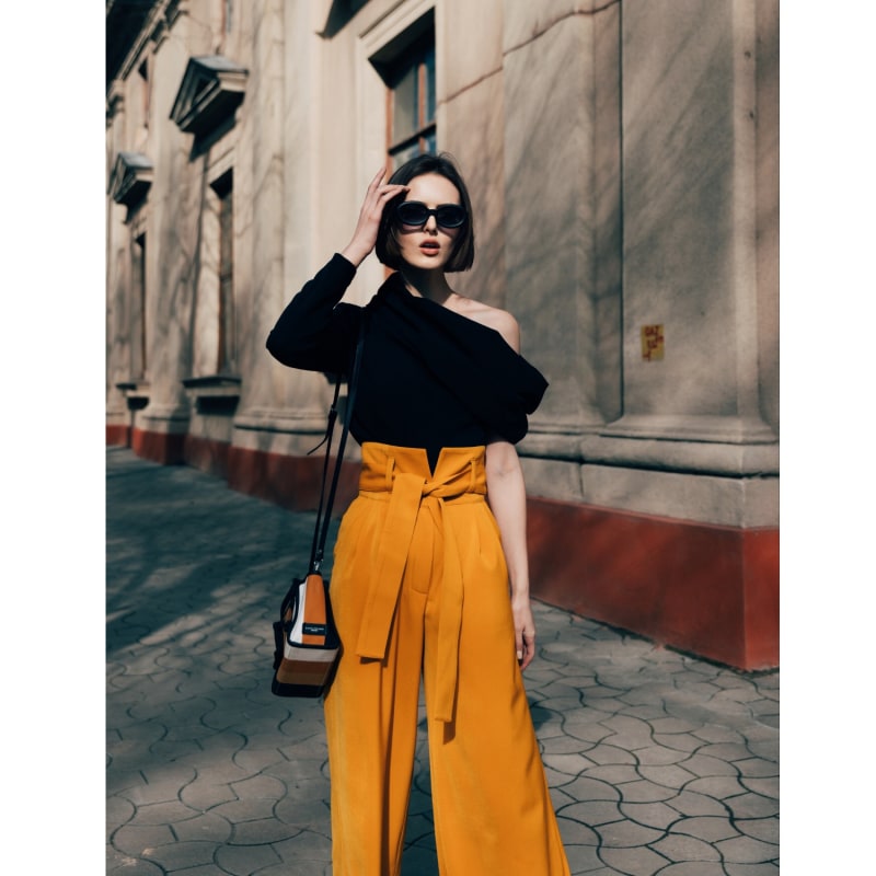 Thumbnail of Yellow High Waist Long Wide Leg Trousers image