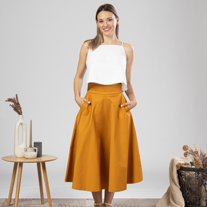 High waisted flared skirts yellow online
