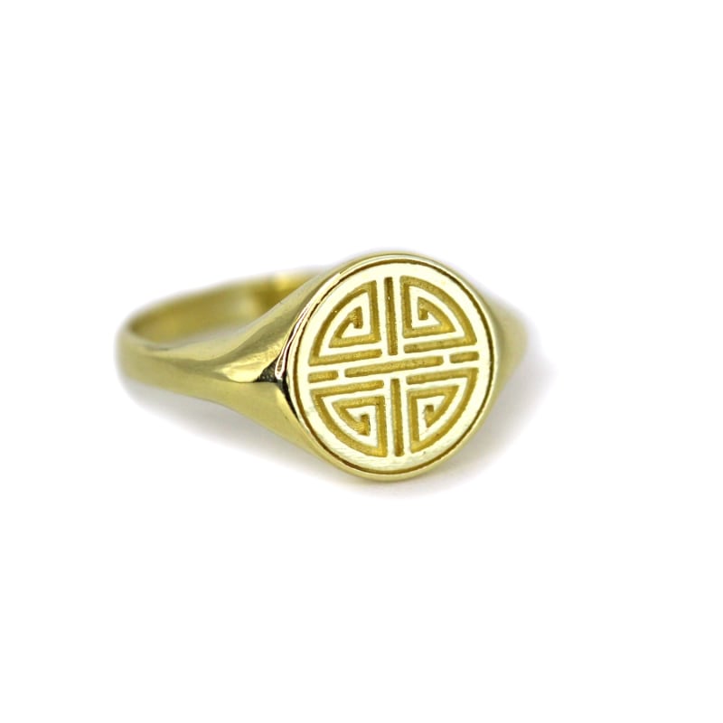 Thumbnail of Yellow Solid Gold Long Healthy Life Pattern Signet Ring By Handmade image