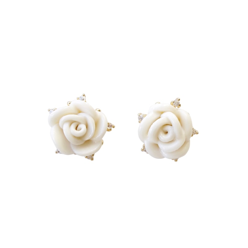 Thumbnail of White Cloud Porcelain Rose Stud Earrings image