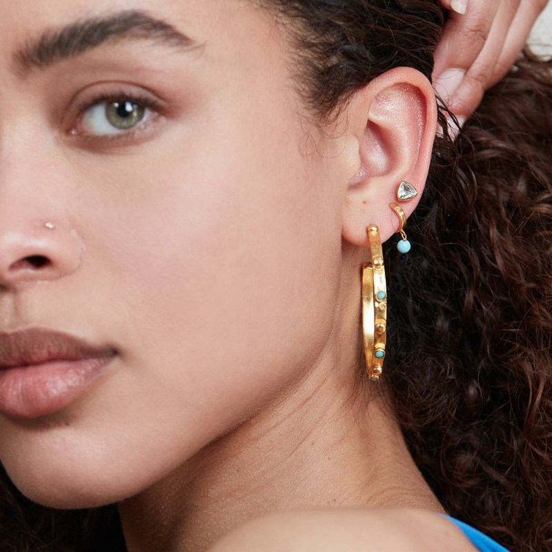 Hoop earrings with turquoise bead 2025