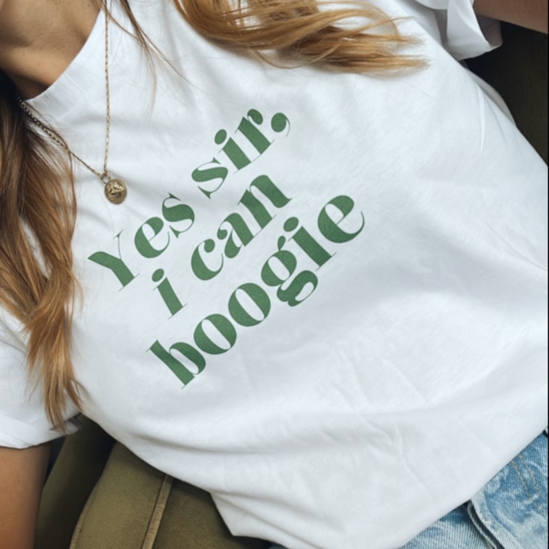 Yes Sir I Can Boogie Oversized Retro Slogan TShirt White