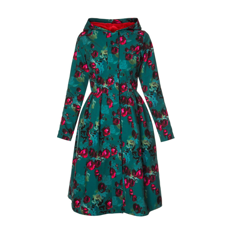 Thumbnail of Emerald Green Waterproof Coat With Roses: Rosalie image