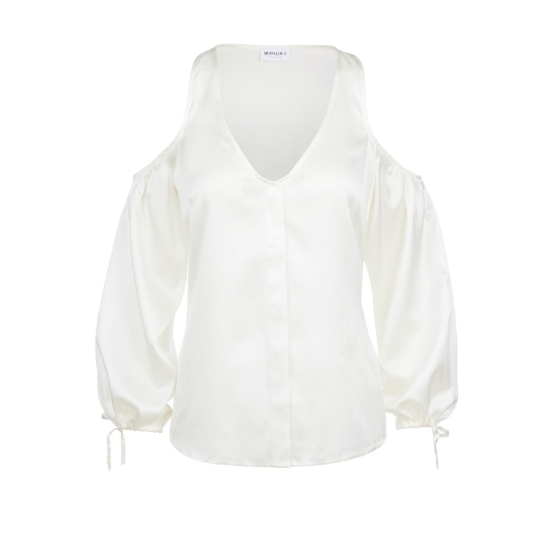 Thumbnail of Lu White 100% Organic Peace Silk Blouse With Cold Shoulder image