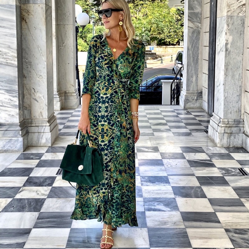 Thumbnail of Emerald Leopard Maxi Ruffle Wrap Dress image